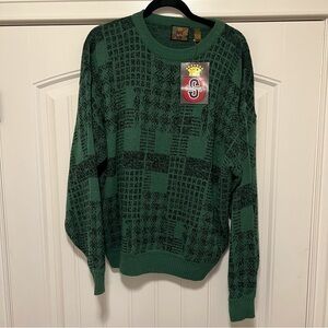 Vintage NWT 1988 Saturdays NYC knit sweater, green & black geometric
